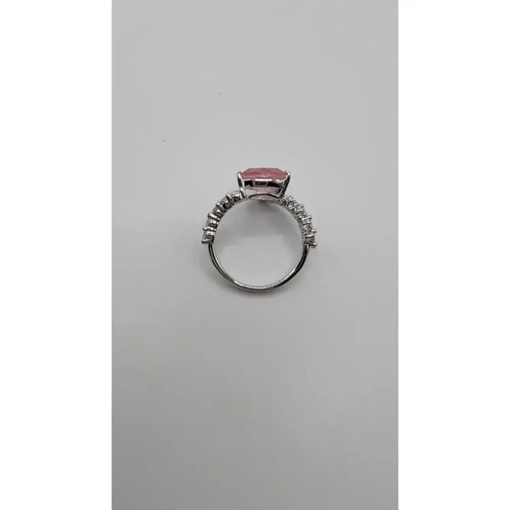 Silver Ring with Pink Gemstone and Clear Accents Size 7 - Picture 3 of 8